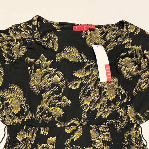 Elle Black Gold Floral Dress Womens Size XS Stretchy Party Dress - Picture 2 of 16